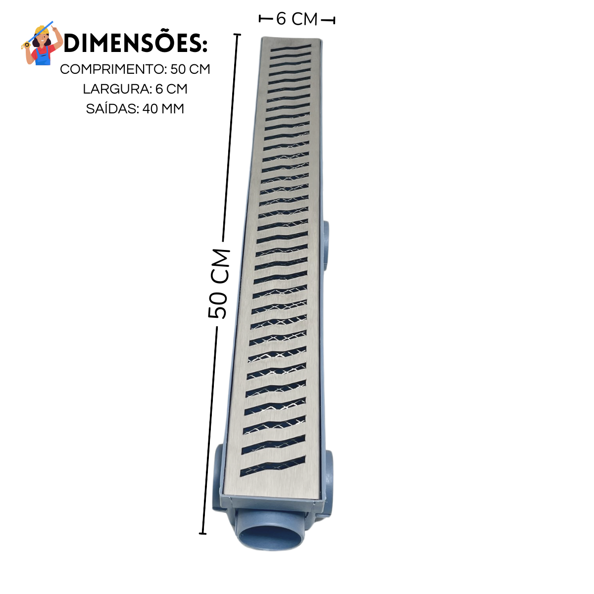 Ralo Linear Inox 6x50 Raio com Tela Coletor Cinza Sequencial - 5
