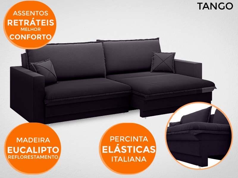 Sofá Tango 2,60M Sem Caixa, Retrátil e Reclinável Velosuede Preto - Netsofás - 5