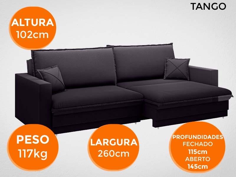 Sofá Tango 2,60M Sem Caixa, Retrátil e Reclinável Velosuede Preto - Netsofás - 7
