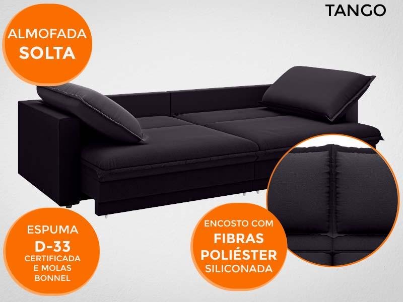 Sofá Tango 2,60M Sem Caixa, Retrátil e Reclinável Velosuede Preto - Netsofás - 4