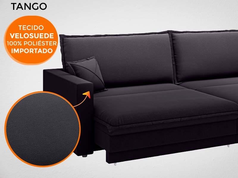 Sofá Tango 2,60M Sem Caixa, Retrátil e Reclinável Velosuede Preto - Netsofás - 6