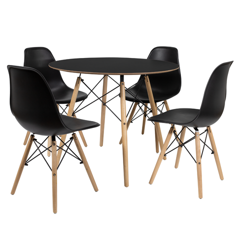 Conjunto Mesa Eames 90cm Preta com 4 Cadeiras Eames Preta Polipropileno Dsw Mad