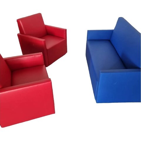 Kit com 3 Poltronas Coloridas Vermelha e Azul Sku_83