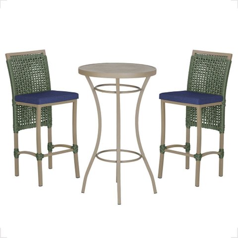 Mesa Bistrô e 2 Banquetas Roma Fendi Corda Náutica Estofado 10 Trama Original