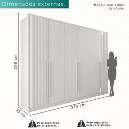 Guarda Roupas Casal 100% Mdf 6 Portas 5 Gavetas Moscou Ripado - Mais Móveis Neve - 3