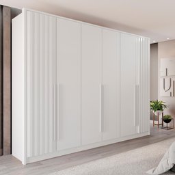 Guarda Roupas Casal 100% Mdf 6 Portas 5 Gavetas Moscou Ripado - Mais Móveis Neve - 2
