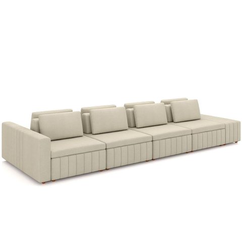 Sofá Ilha com Puff para Sala Living 505cm Amber M03 Linho Cru - Lyam Decor
