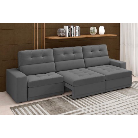 Sofá Roma Premium 2,30m Assento Retrátil e Reclinável Suede Cinza Xflex Sofás