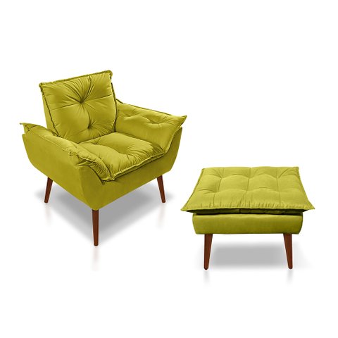 Kit Poltrona com Puff Opala para Sala Confortável e Resistente Suede
