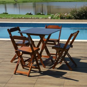 Kit 10 Conjuntos Dobráveis 70 X 70 com 4 Cadeiras Dobráveis Imbuia - Mòveis Britz