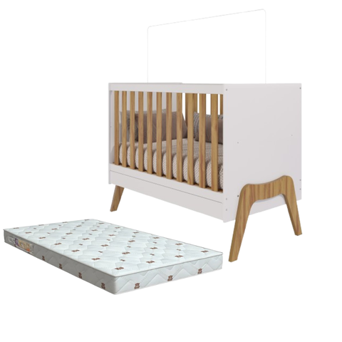 Kit Berço Guti Branco/Amêndoa + Colchão Orthoflex Infantil
