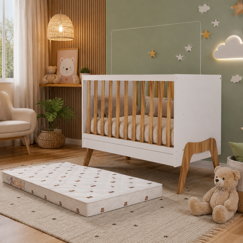 Kit Berço Guti Branco/Amêndoa + Colchão Orthoflex Infantil