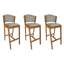 Ver imagem 1 de Kit 3 Banquetas Altas de Madeira Maciça Ana em Linho Premium Cor do Assento:bege Linho;cor da Estrut