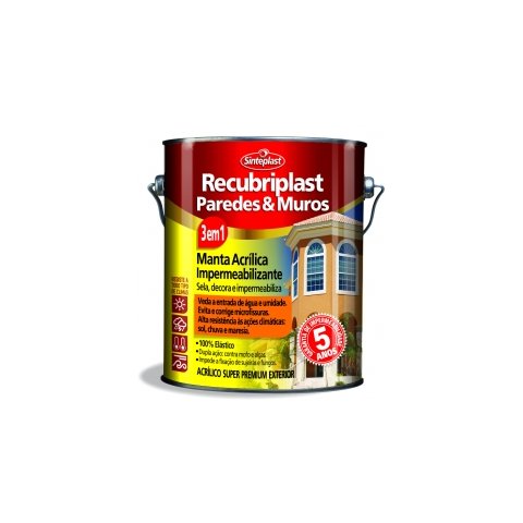 Tinta Imperemeab. Para Paredes E Muros, Recubriplast 3,6 Lt: Areia