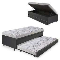 Bicama Box Baú Solteiro 88x188 Corino Linho com Colchão de Espuma Ecoline D20 Ecoflex - 1