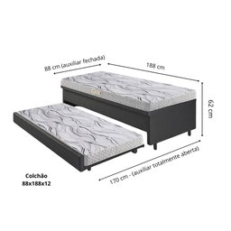 Bicama Box Baú Solteiro 88x188 Corino Linho com Colchão de Espuma Ecoline D20 Ecoflex - 2