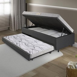 Bicama Box Baú Solteiro 88x188 Corino Linho com Colchão de Espuma Ecoline D20 Ecoflex - 3