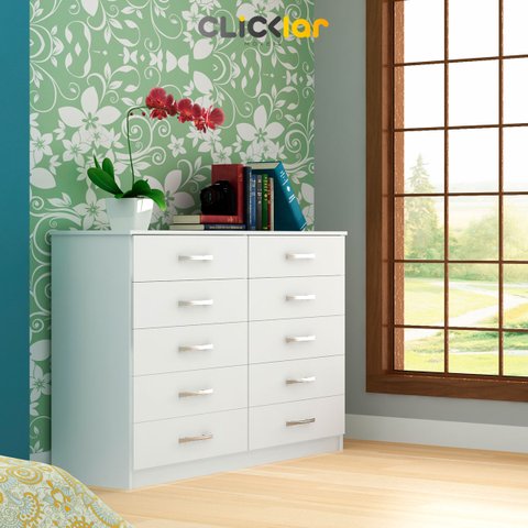 Cômoda Grande 10 Gavetas Quarto Casal 93 Cm MDP Branco - ClickLar