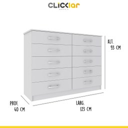 Cômoda Grande 10 Gavetas Quarto Casal 93 Cm MDP Branco - ClickLar - 3
