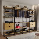 Ver imagem 1 de Guarda Roupa Aberto Industrial Casal Modulado Completo Canela Cabideiro com Gavetas Ferro Preto