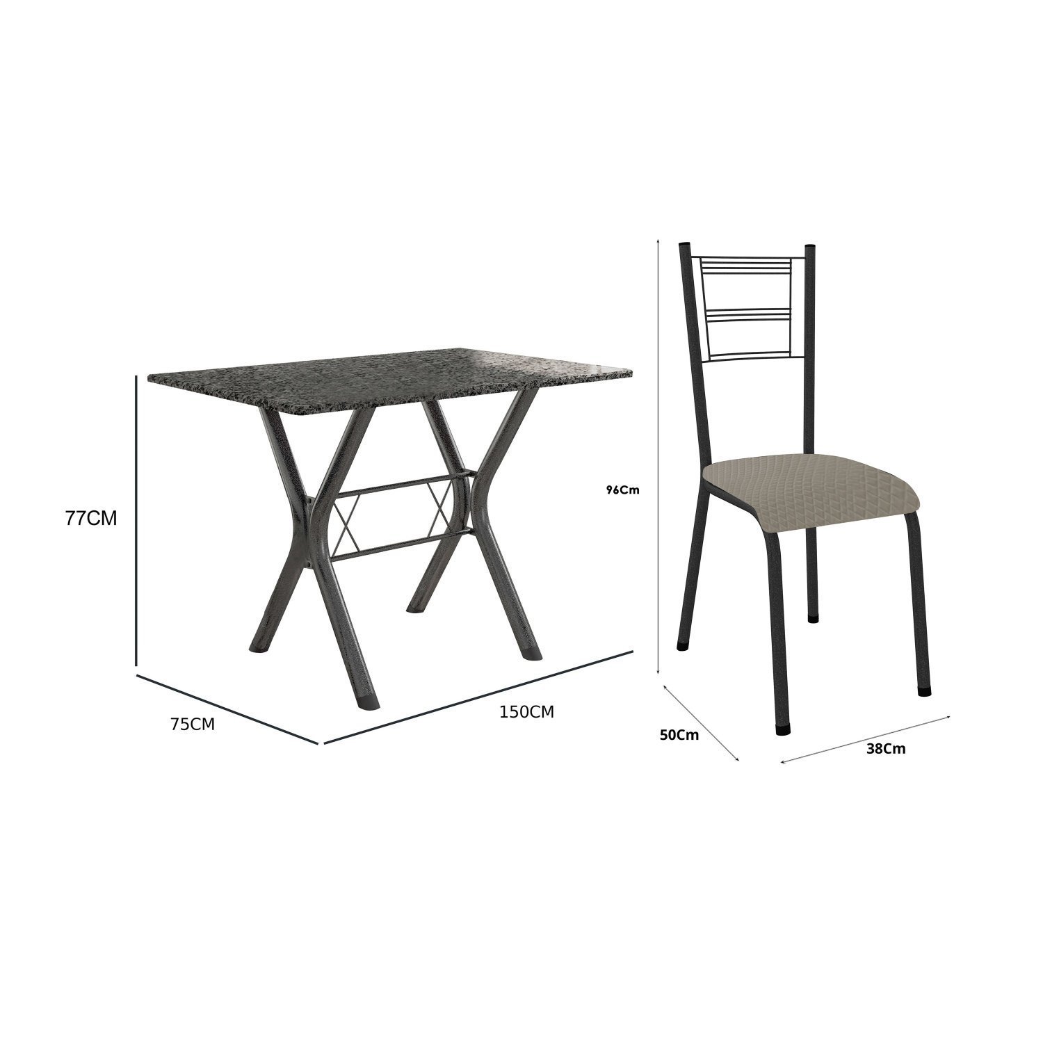 Conjunto Mesa Miami 150cm Granito 6 Cadeiras Santiago Assento Courino - 5