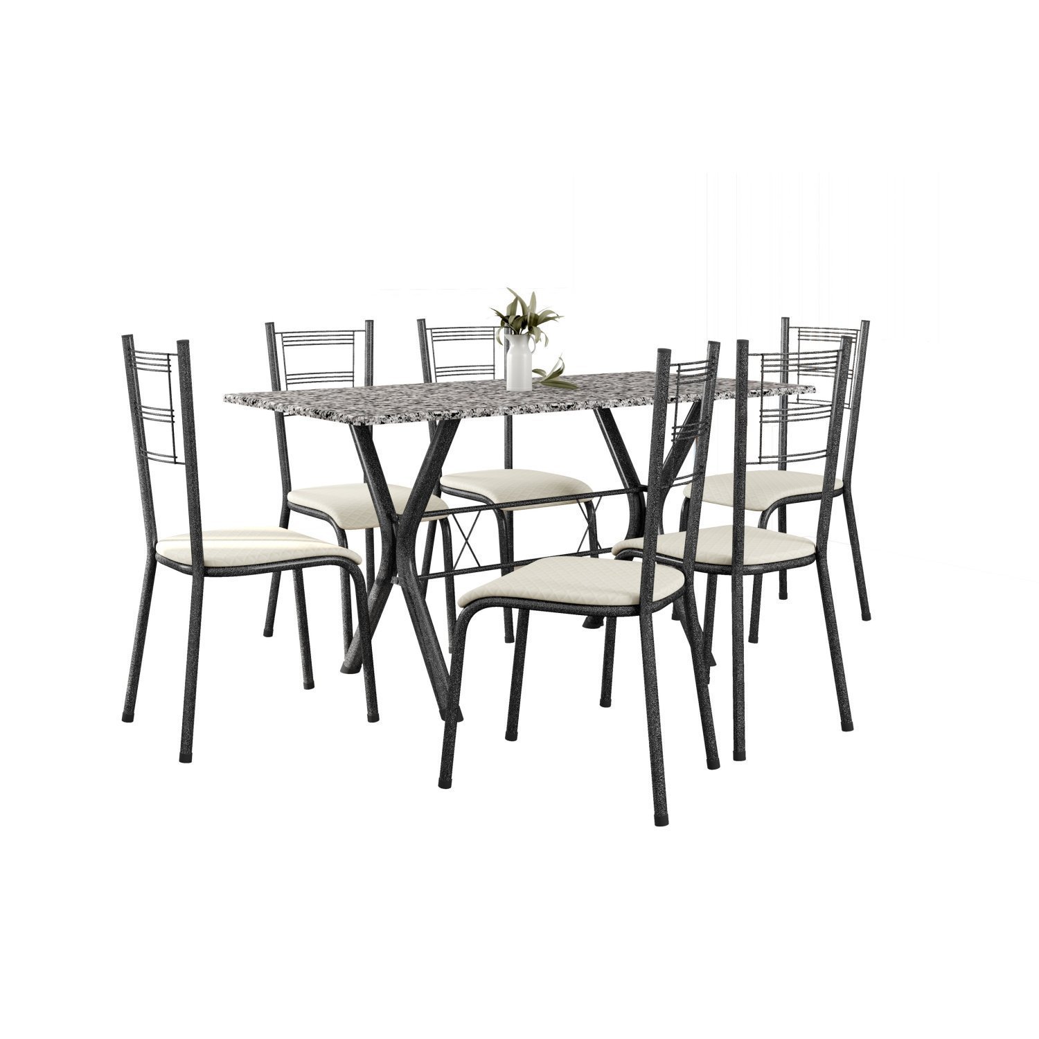 Conjunto Mesa Miami 150cm Granito 6 Cadeiras Santiago Assento Courino - 2
