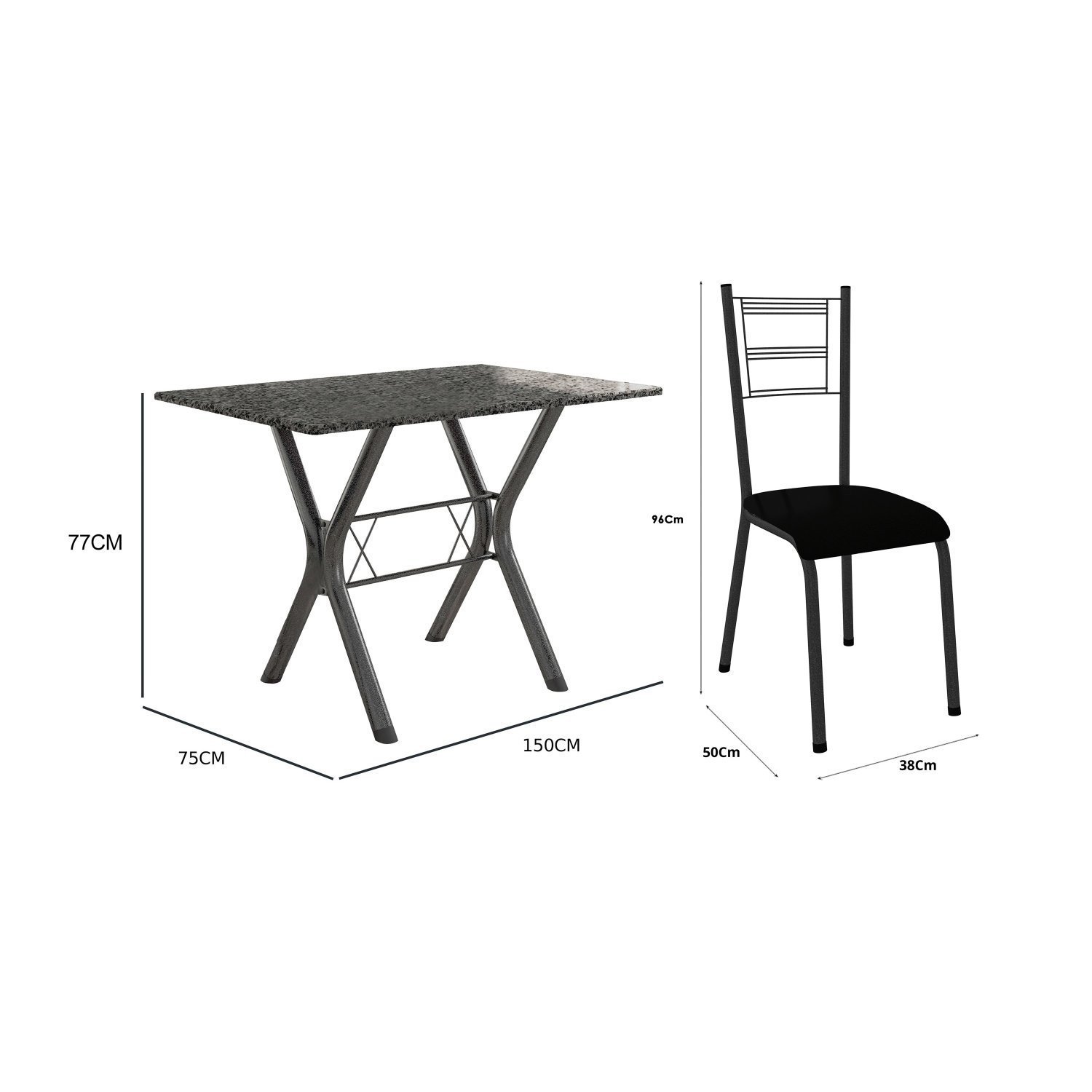 Conjunto Mesa Miami 150cm Granito 6 Cadeiras Santiago Assento Courino - 5