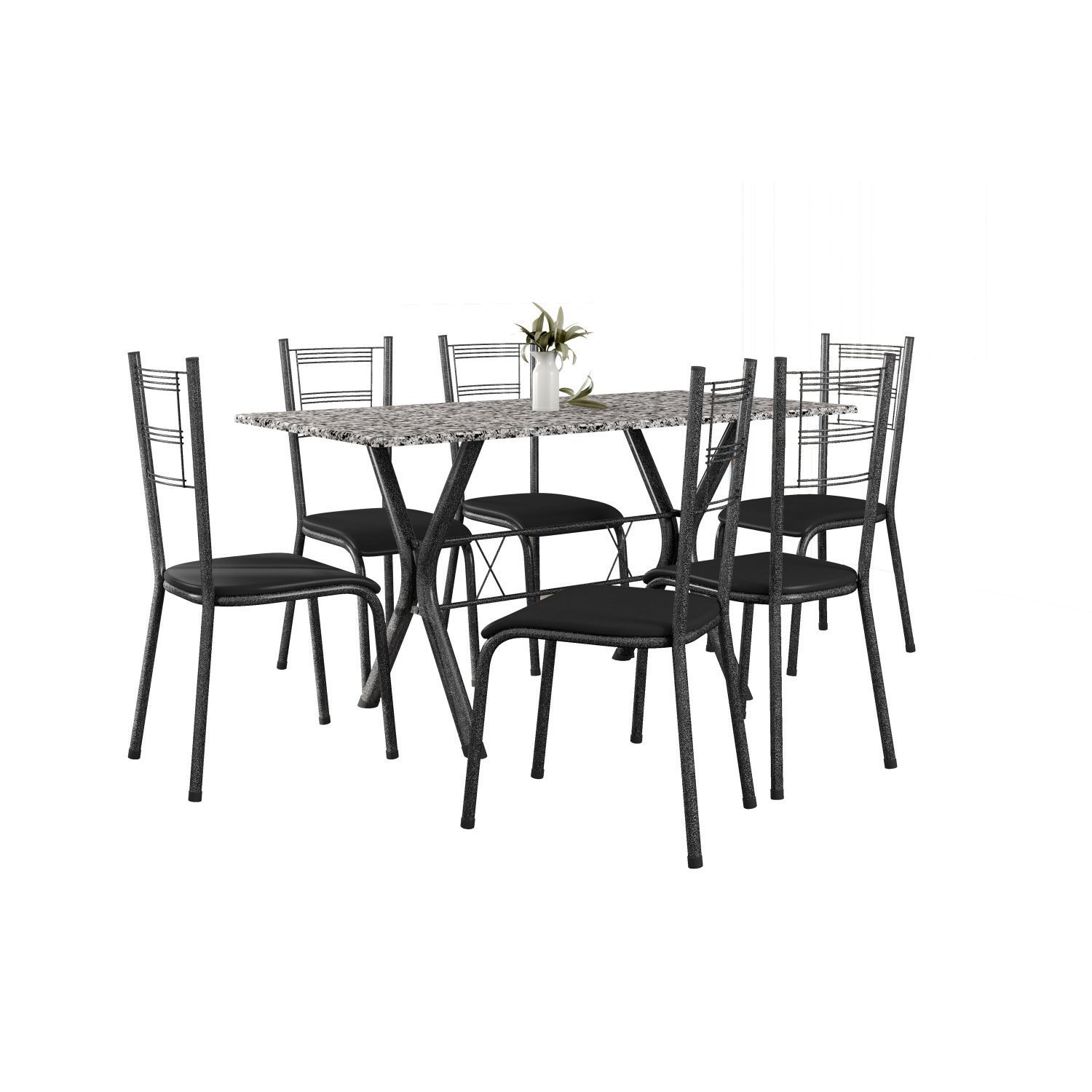 Conjunto Mesa Miami 150cm Granito 6 Cadeiras Santiago Assento Courino - 2