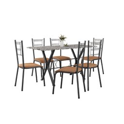 Conjunto Mesa Miami 150cm Granito 6 Cadeiras Santiago Assento Courino - 2