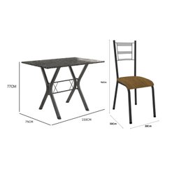 Conjunto Mesa Miami 150cm Granito 6 Cadeiras Santiago Assento Courino - 5