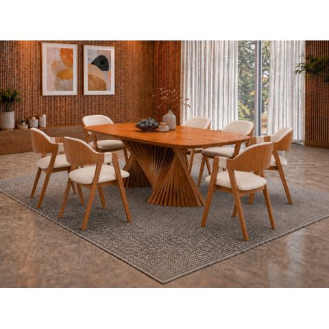 Sala de Jantar Maciça 8 Cadeiras 2,20m Dunnas Sala Nobre