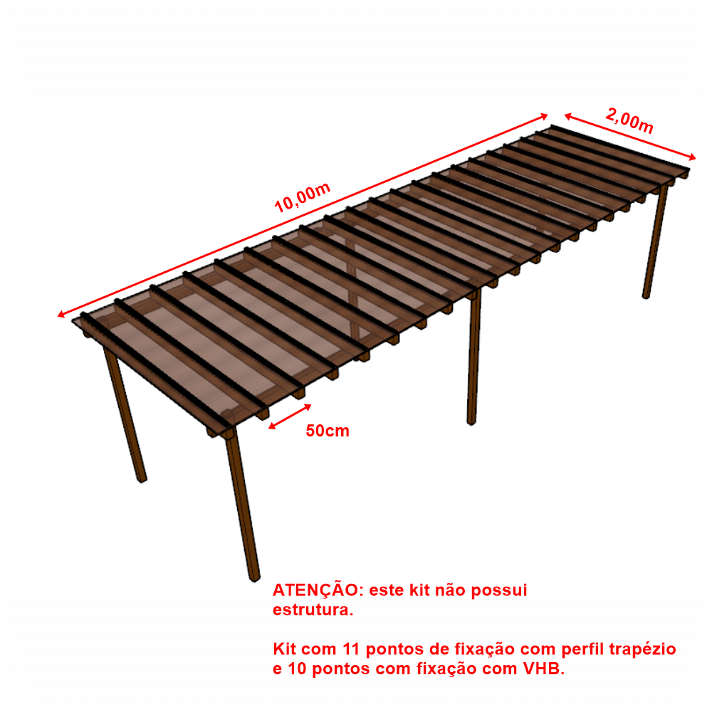 Cobertura Policarbonato Alveolar 10,00m x 2,00m Bronze 4mm - 2