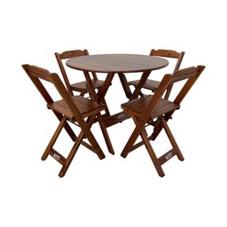 Conjunto Dobrável Mesa de Madeira 90cm Redonda com 4 Cadeiras Imbuia - 2
