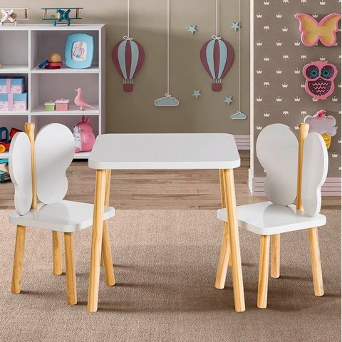 Conjunto Infantil Mesa com 2 Cadeiras Hora de Brincar Branco