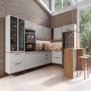 Ver imagem 1 de Cozinha Modulada Completa 11 Peças com Cristaleira 16 Portas 6 Gavetas Isabelle Bege/Freijó/Arenas