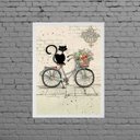Ver imagem 1 de Quadro Decorativo Gato Com Bicicleta 24x18cm - com vidro:Madeira preta