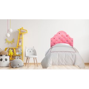 Cabeceira Solteiro Rosa Veludo Provençal Botões Coloridos