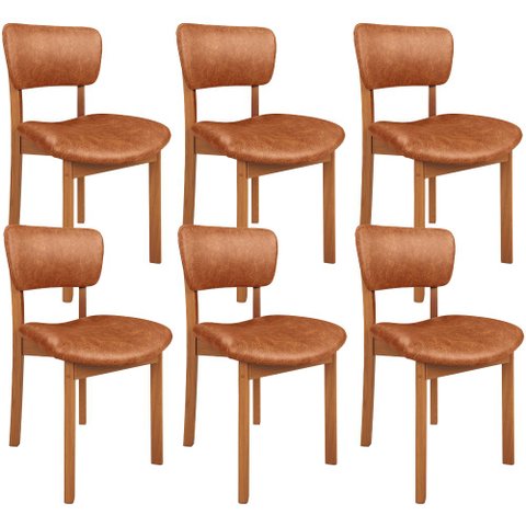 Kit 06 Cadeiras para Sala de Jantar Cozinha Living Estofada Dara L02 Couríssimo Camel - Lyam Decor