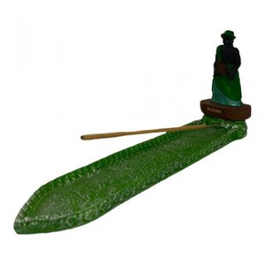 Incensário Régua Canoa Ossaim Verde 24cm em Resina