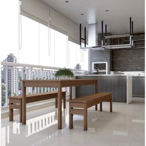 Conjunto Mesa 160cm 2 Bancos em Madeira Maciça Ultron
