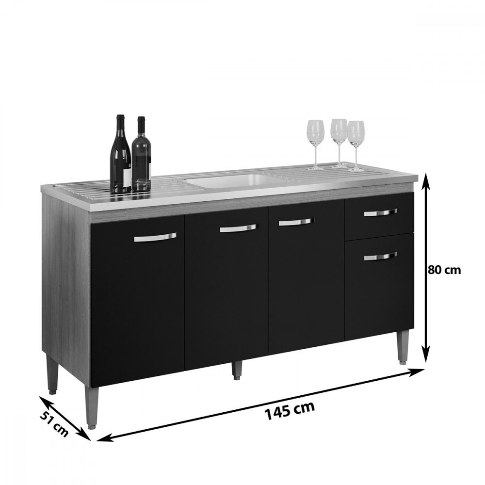 Balcão Gabriela 150cm 3 Portas e 1 Gaveta-ajl Móveis - 2