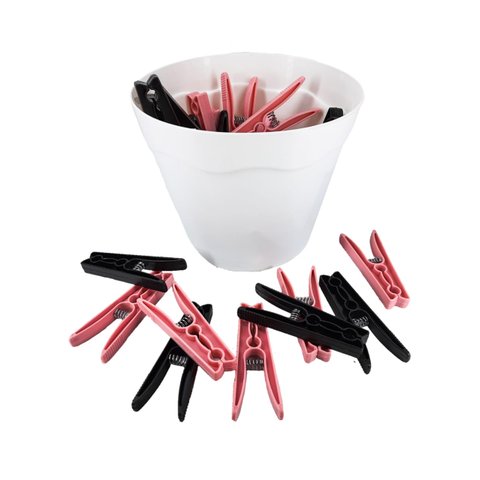 Cesto Branco Pregadores de Roupas Plástico Preto com Branco - Rosa