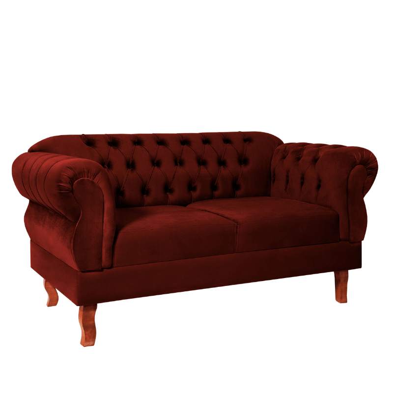 Namoradeira Chesterfield Elisabeth 2 Lugares Via Encanto Veludo Bordô