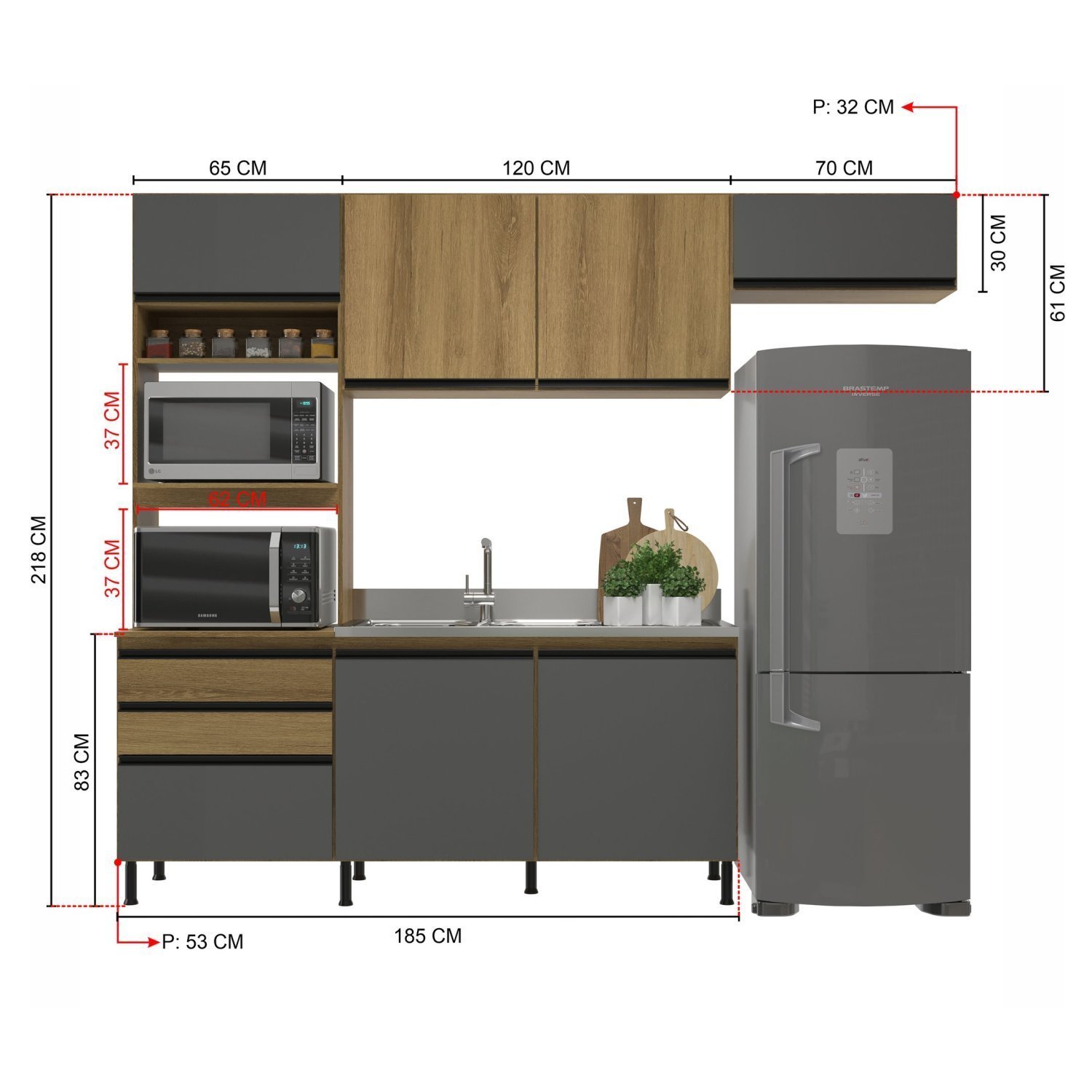 Cozinha Completa 4 Peças 7 Portas 2 Gavetas Valencia Indekes - 3
