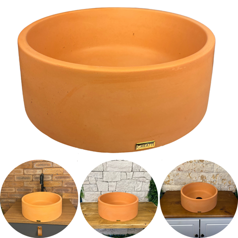 Cuba Terracota de Apoio Redonda Banheiro Lavabo Concreto 50x32 Artesanal