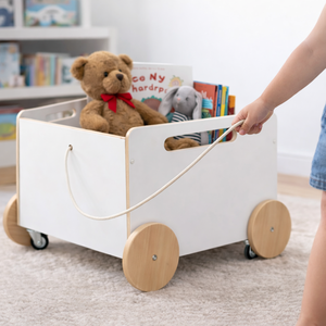 Baú Infantil Montessori Organizador de Brinquedos com Rodinhas Branco