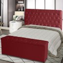 Ver imagem 2 de Kit de Quarto Cabeceira de Cama Box e Calçadeira Baú Estrela Casal Queen 160 Cm Suede Botão Strass