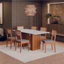 Ver imagem 2 de Conjunto de Mesa Sala de Jantar Ripada Tampo com Vidro 1,80m 6 Cadeiras Santiago Dobuê