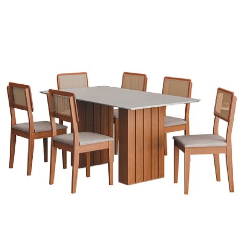 Conjunto de Mesa Sala de Jantar Ripada Tampo com Vidro 1,80m 6 Cadeiras Santiago Dobuê