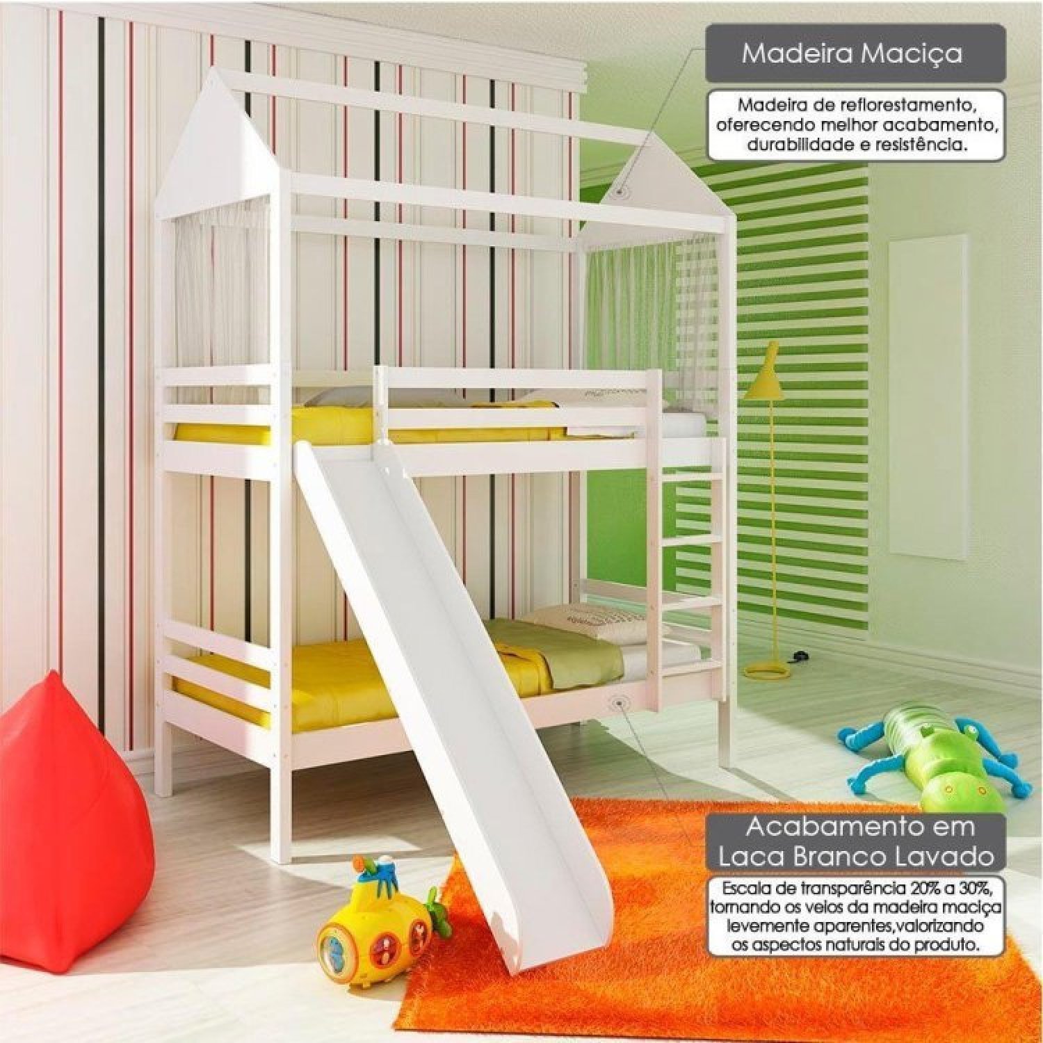 Beliche infantil Teen Play Escorregador e Telhado Madeira Maciça Laqueado Casatema - 3